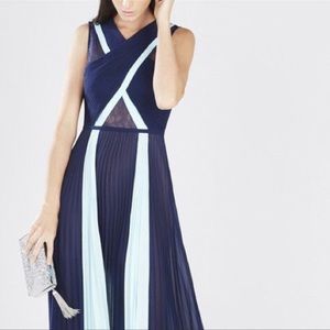 BCBG Maxazira Blue Pleated CAIA Lace Detail Dress
